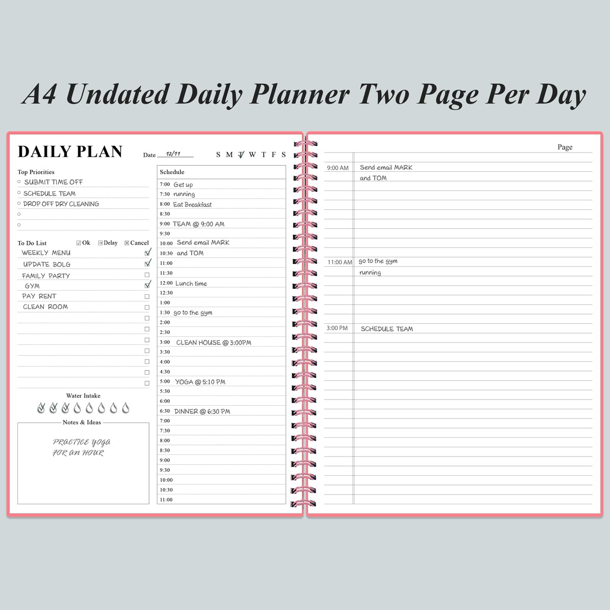 Daily Planner Undated, A4 To Do List Notebook Hourly Schedules - Image 3
