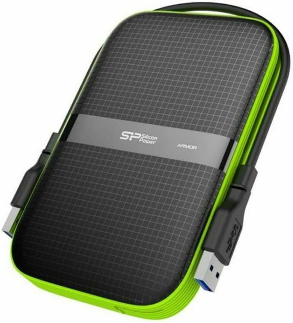 Silicon Power SP010TBPHDA60S3K 1 TB Rugged Armor A60 Shockproof Water-Resistant 2.5-Inch USB 3.0 External Portable Hard Drive, Military Grade MIL-STD-810G and IPX4, Black