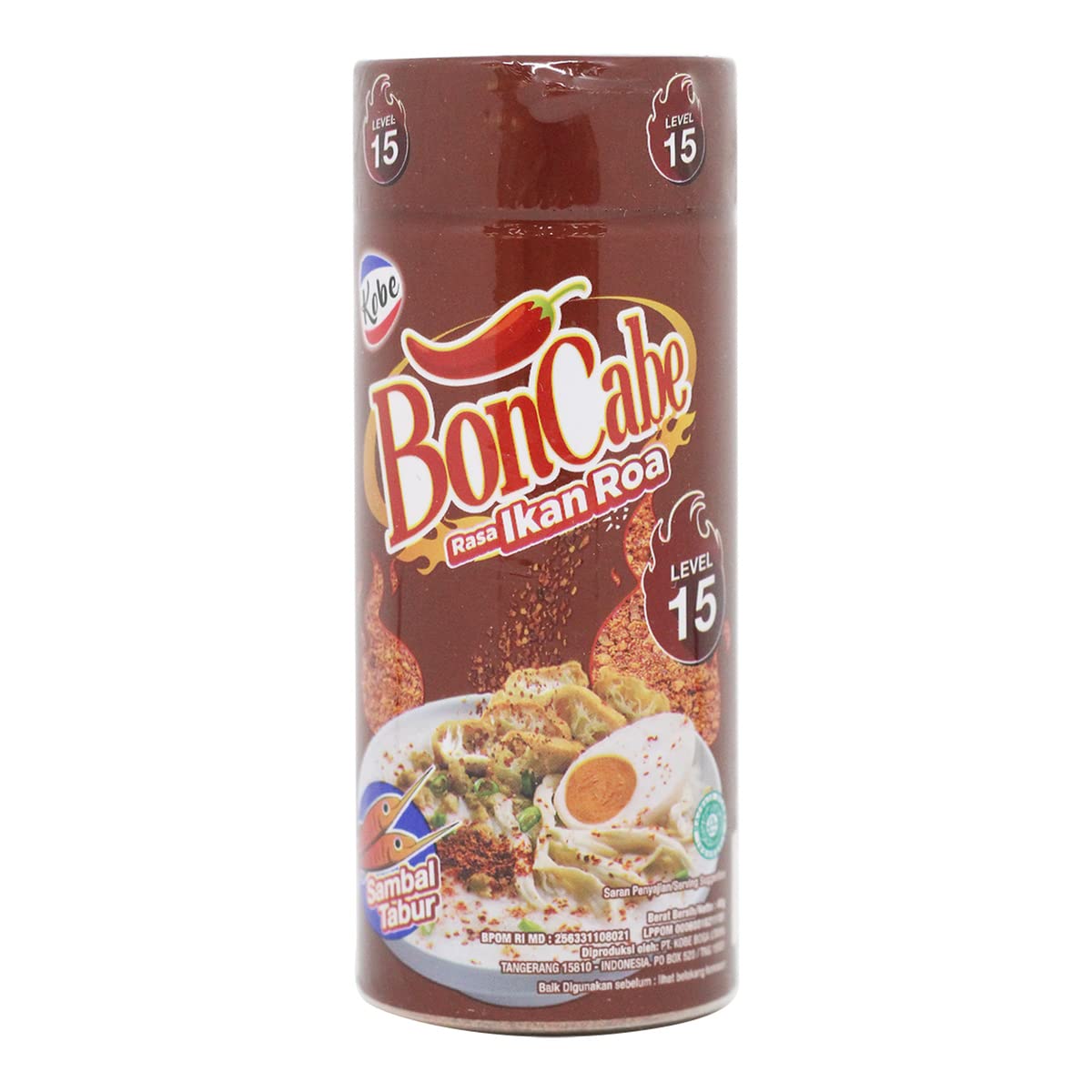 Kobe Bon Cabe (Boncabe) Sprinkle Chili Flakes Level 15 with Roa Fish, 40 Gram (Pack of 1)
