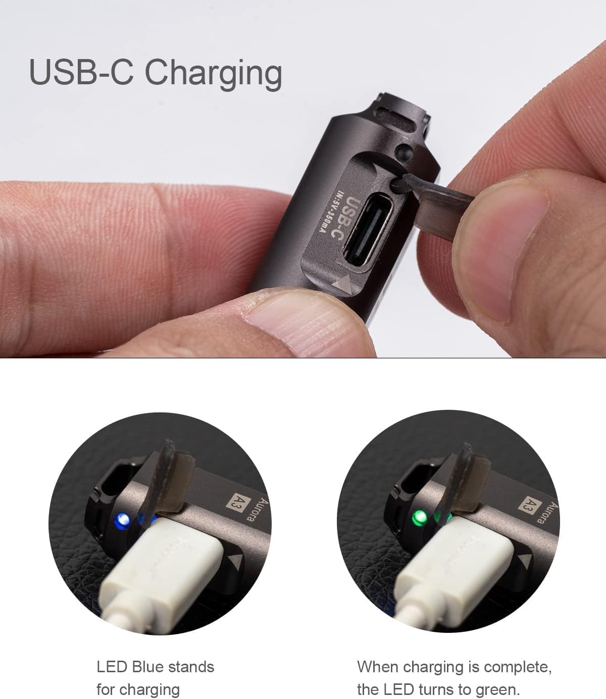 RovyVon Aurora A3 LED Keychain Flashlight, 650 Lumens Super Bright with EDC Pocket-Sized,5 Modes, USB-C Rechargeable, Gift for Camping Emergency Outdoor(GunGrey)