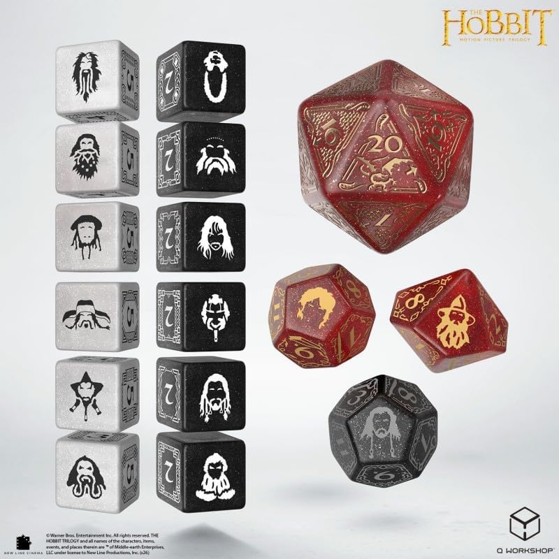 The Hobbit TCG Dice Set Ember Hearth by Q-Workshop | Ages 14+ | 16 Themed RPG & Trading Card Game Dice with Jumbo D20 Spindown, Middle-Earth Inspired Designs | Tabletop Gaming Accessories image 3