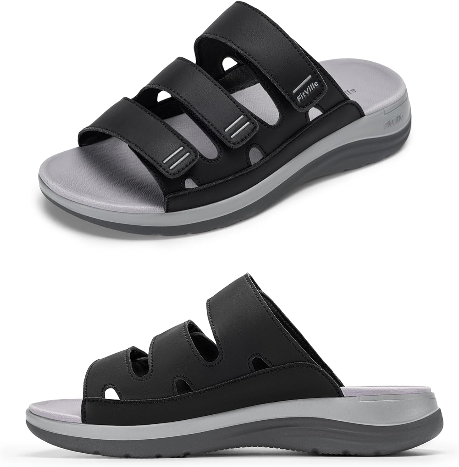 FitVille Women's Wide Slides Sandals with Arch Support, Comfortable Summer Flats Sandals for Beach Vacation Walking Travel