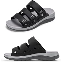FitVille Womens Wide Slides Sandals with Arch Support, Comfortable Summer Flats Sandals for Beach Vacation Walking Travel