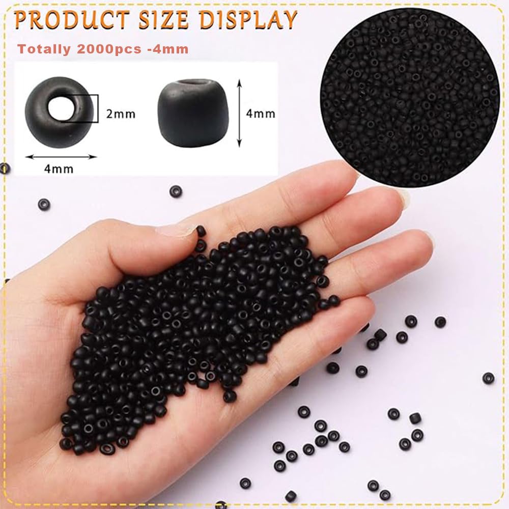 Gkelaly 2000Pcs Black Glass Seed Beads Bulk for Jewellery Making 4mm Small Pony Beads for Bracelet Necklace Earring Making & Crafting - Image 2