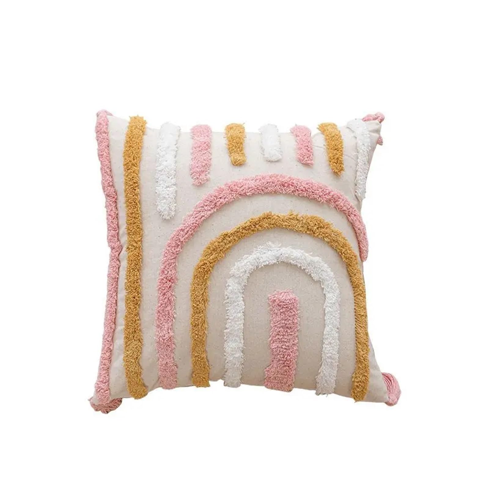 Fgujsur Color 06 Cushion Covers Pink Cotton Tufted Pillow Cover With Tassels Sweet Decorative Pillowcase For Sofa Chic Cushion(Color 06)