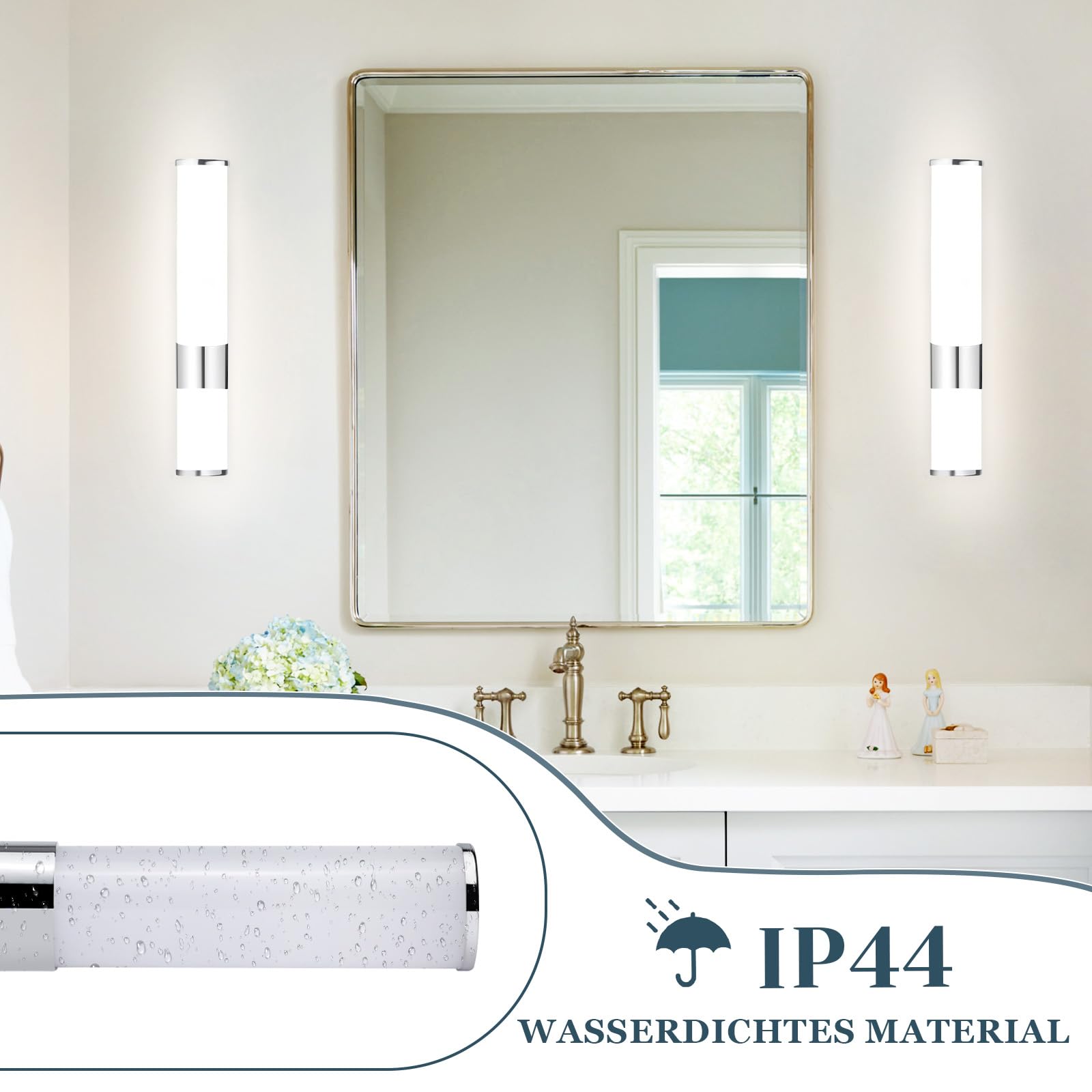 Homefire 2ER LED Spiegelleuchte Bad Spiegellampe - 6W Badleuchte Wand 35CM Wandlampe Badezimmer Wasserdicht IP44 Chrom Modern Neutralweiß 4000K Badlampe Wandleuchte für Keller Küche Badschrank