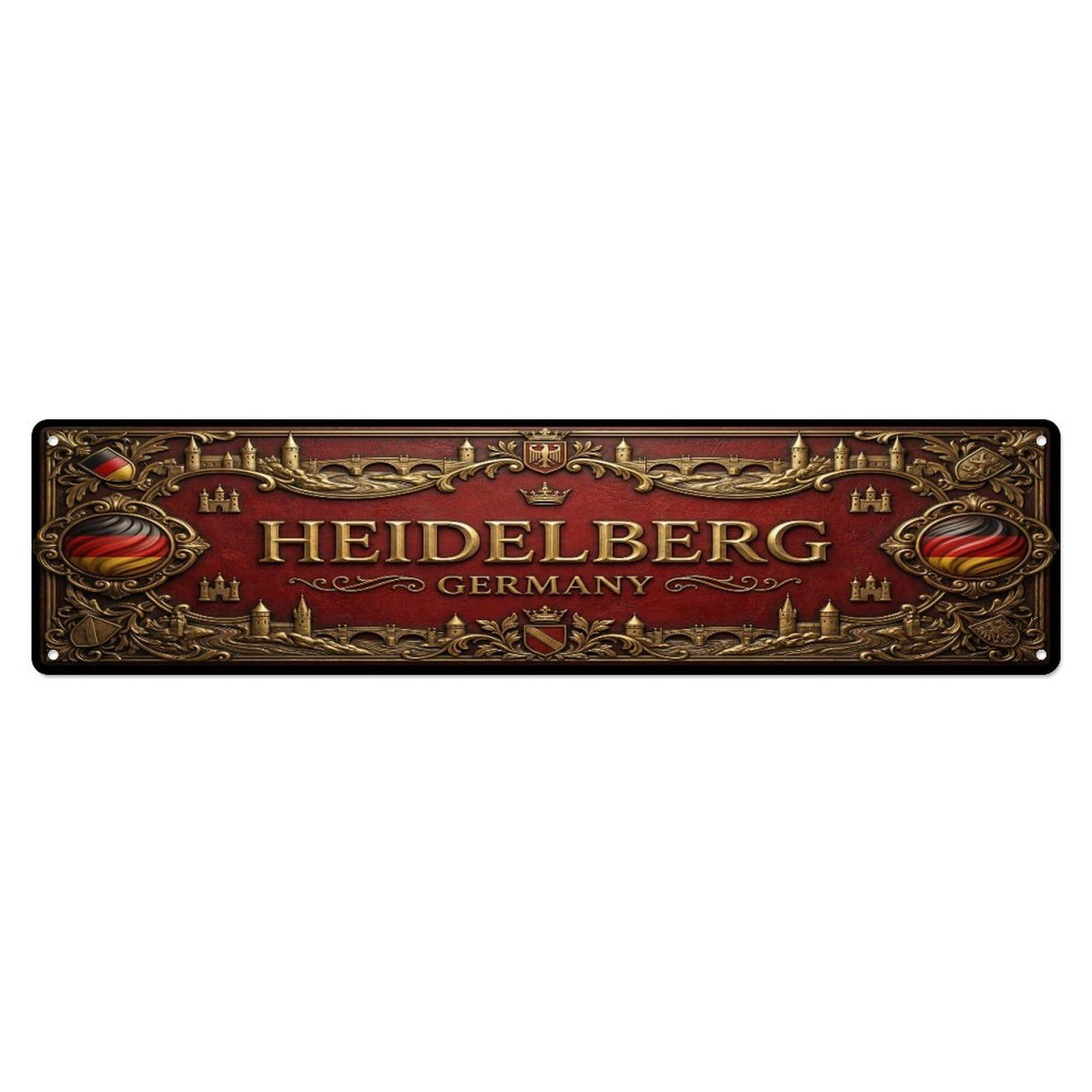 Vintage Heidelberg Germany Flag Pattern Metal Tin Sign