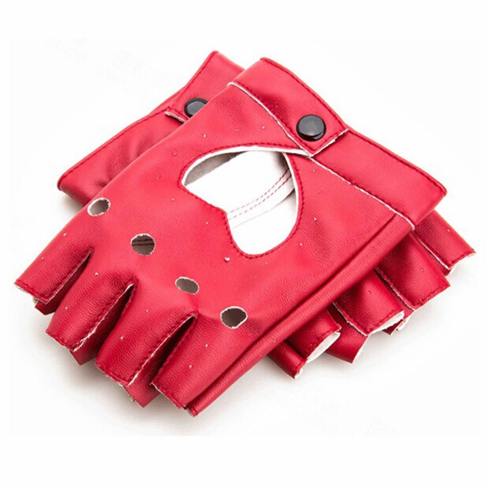GOOTRADES Punk Fingerless Dance Glove For Women, Jazz Style Glove, PU Leather (Red)