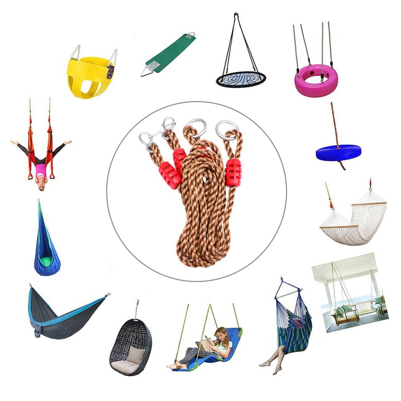 BESTonZON 6pezzi Cinghie Regolabili per Altalena da Esterno Nylon Accessori per Hammock con Cavi Resistenti e Durevoli caffè