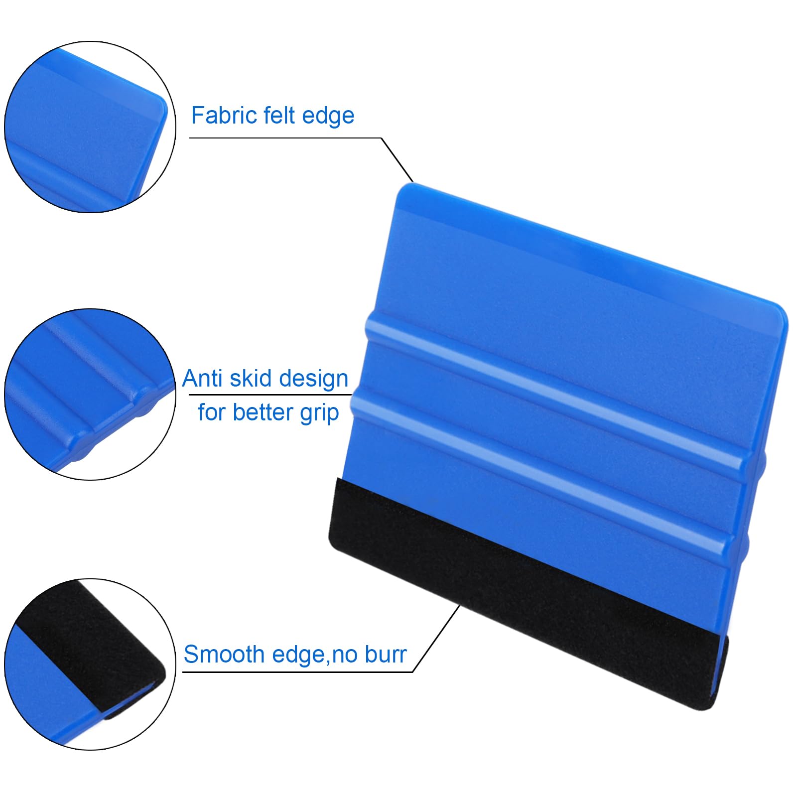 WRAPXPERT Blue Felt Squeegee,2 Pcs Squeegee for Vinyl,Medium Hardness Vinyl Squeegee Scraper Tool Kit for Crafts Car Wrap Window Tint Wallpaper Glass Film Application