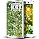 Samsung Galaxy S7 Edge case,Crosstree Liquid, Appmax Cool Quicksand Moving Stars Bling Glitter Floating Dynamic Flowing Case Liquid Cover for galaxy s7 edge. (Star Green)