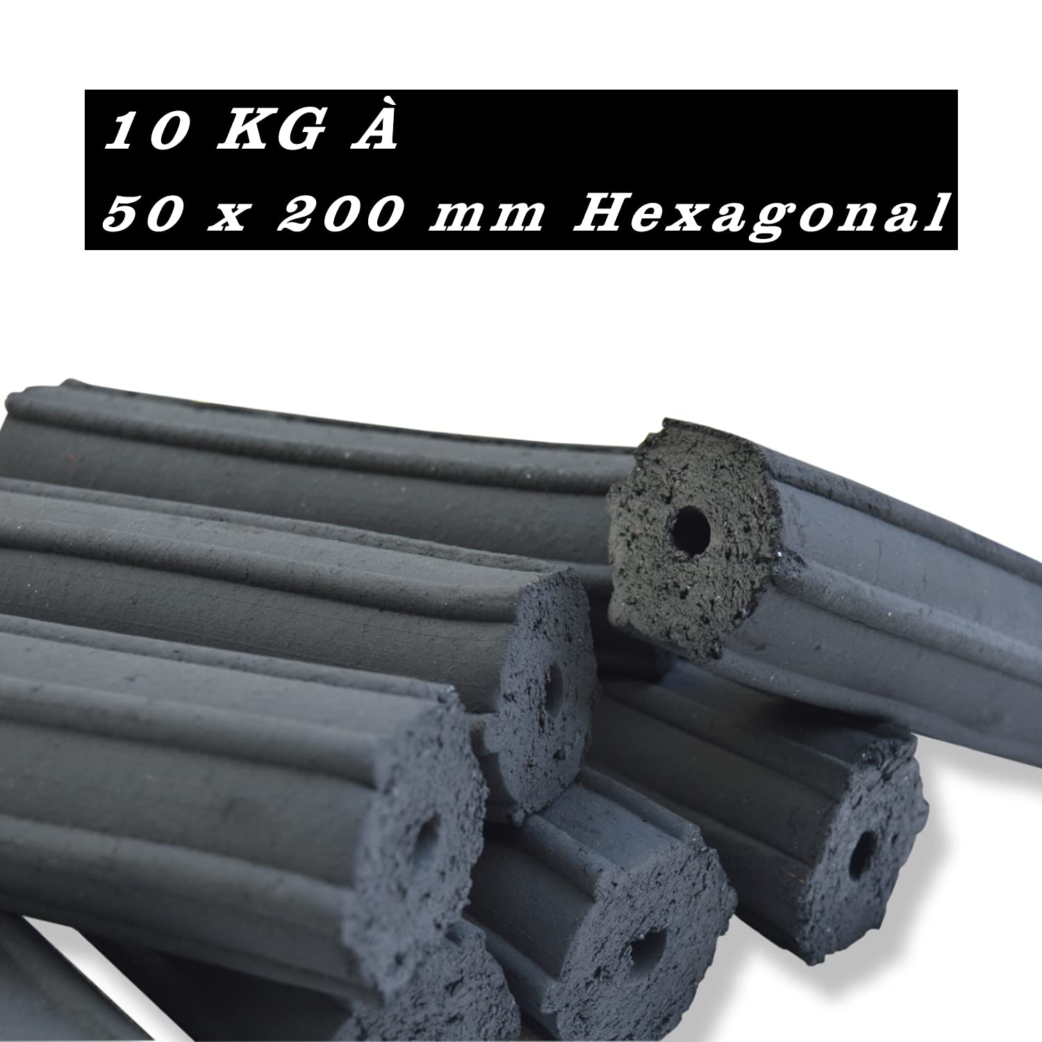Kokosnuss Kohle mit Langer Brenndauer I Grillkohle Hexagonal I wenig Asche I geringe Rauchentwicklung I Nachhaltige Naturkohle I Kohle Stangen in Profi Qualität I 10 kg