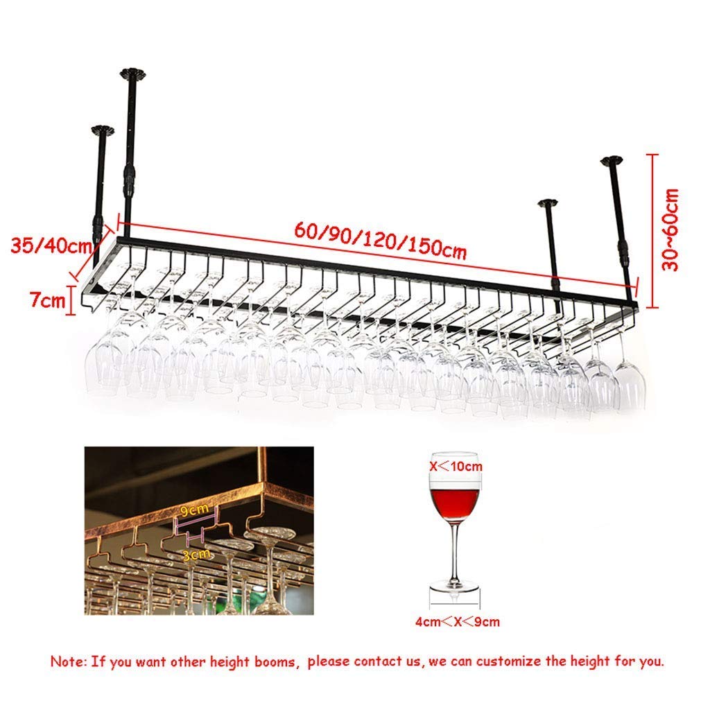 Botellero de vino para bar, restaurante, para colgar copas de vino, soporte para botellas de vino, soporte de metal para copas de vino, copa de hierro, multicolor, 90 x 35 cm, color negro