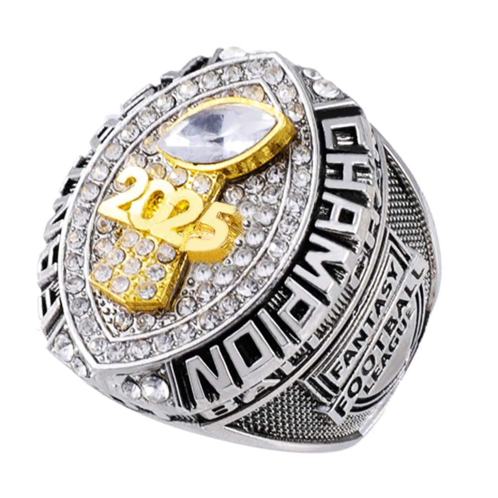 ZZXZJW 2025 Fantasy Football Championship Ring Trophy Award for Fantasy Football League Winner (silver, 11)