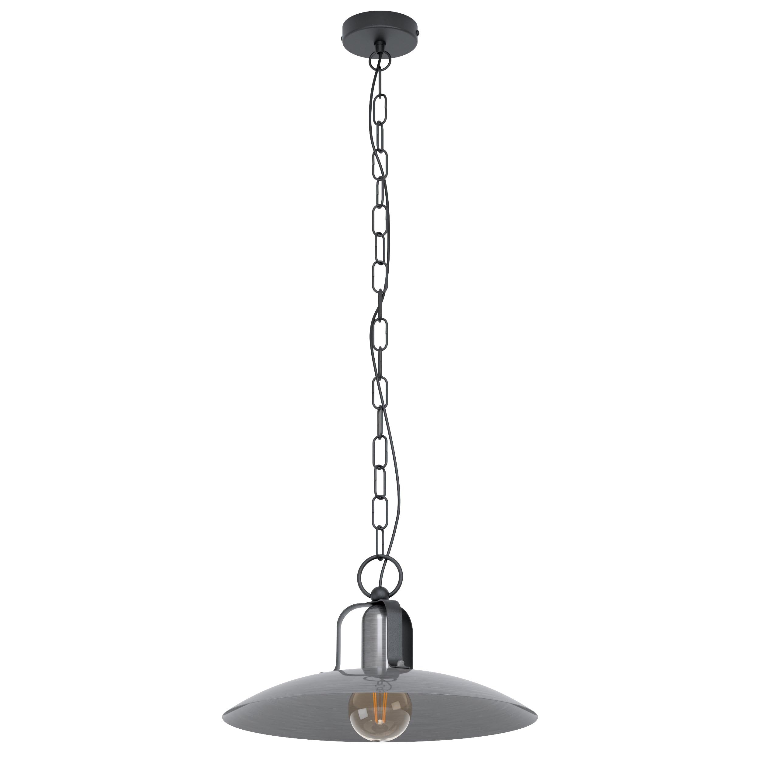 EGLO Kenilworth Pendant Light 1 Bulb Industrial Vintage Retro Steel Pendant Light Black Antique Nickel Dining Table Lamp Living Room Lamp Hanging with E27 Socket