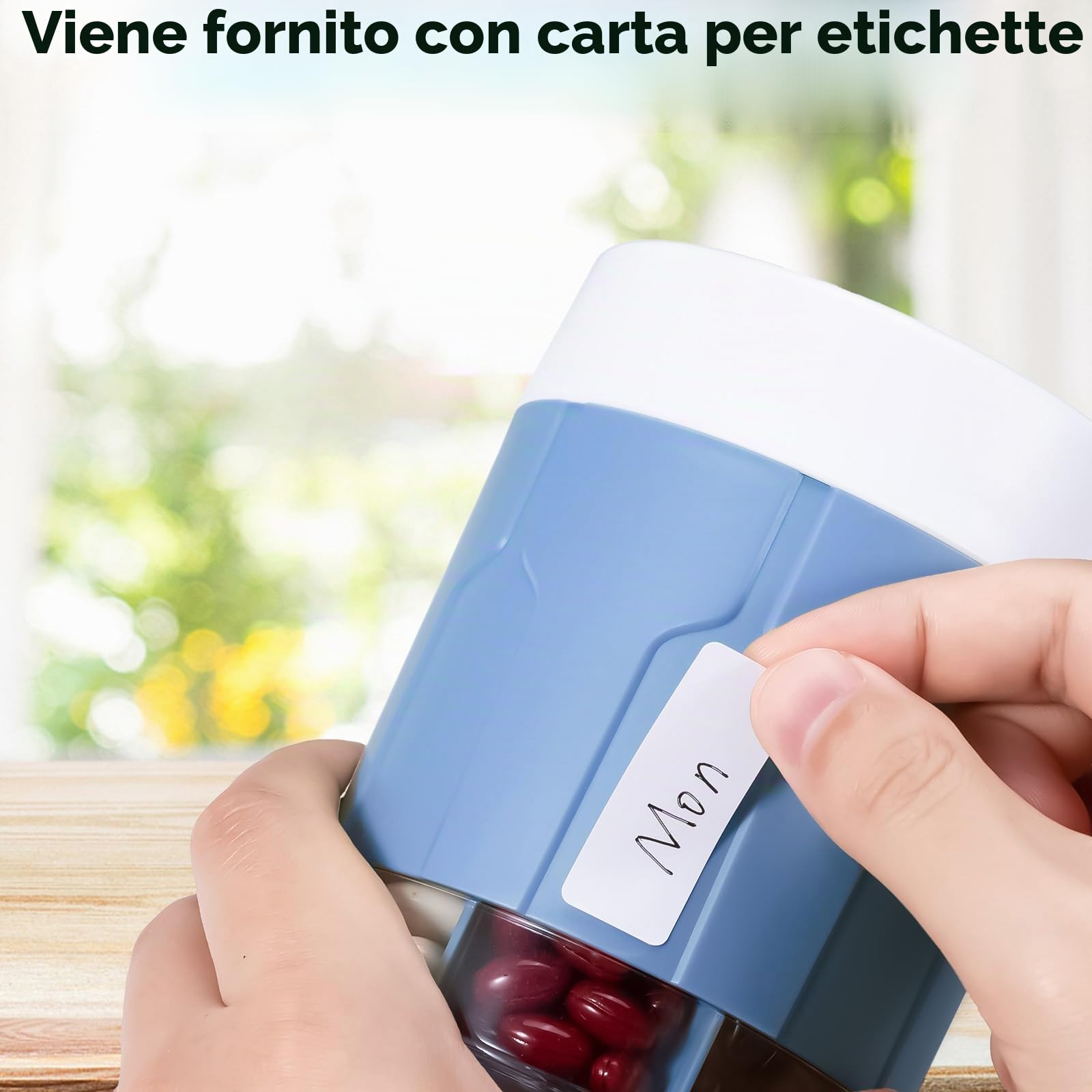 Betife - Organizer per pillole settimanali e giornaliere, con 7 scomparti grandi, organizer per contenere vitamine o farmaci per 7 giorni, include 21 etichette (blu)