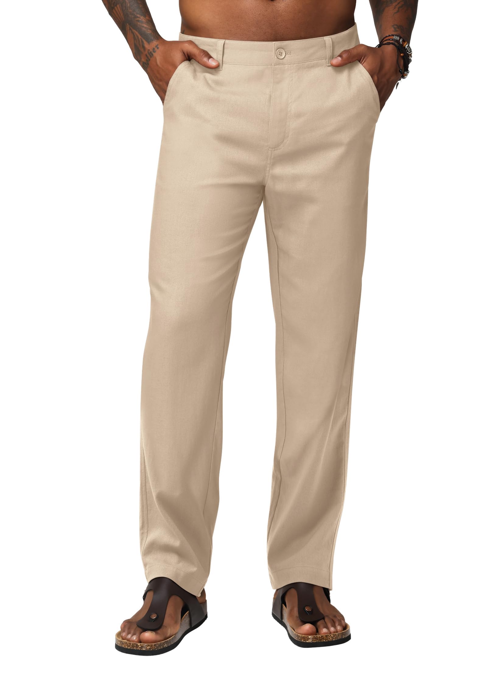 Mens Linen Pants Casual Breathable Linen Dress Pants Summer Beach Work Trousers 30 32