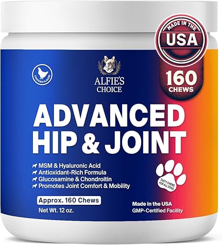 ALFIE'S CHOICE Suplemento de cadera y articulaciones para perros  Glucosamina avanzada para perros con condroitina, cúrcuma y cáñamo  Masticables