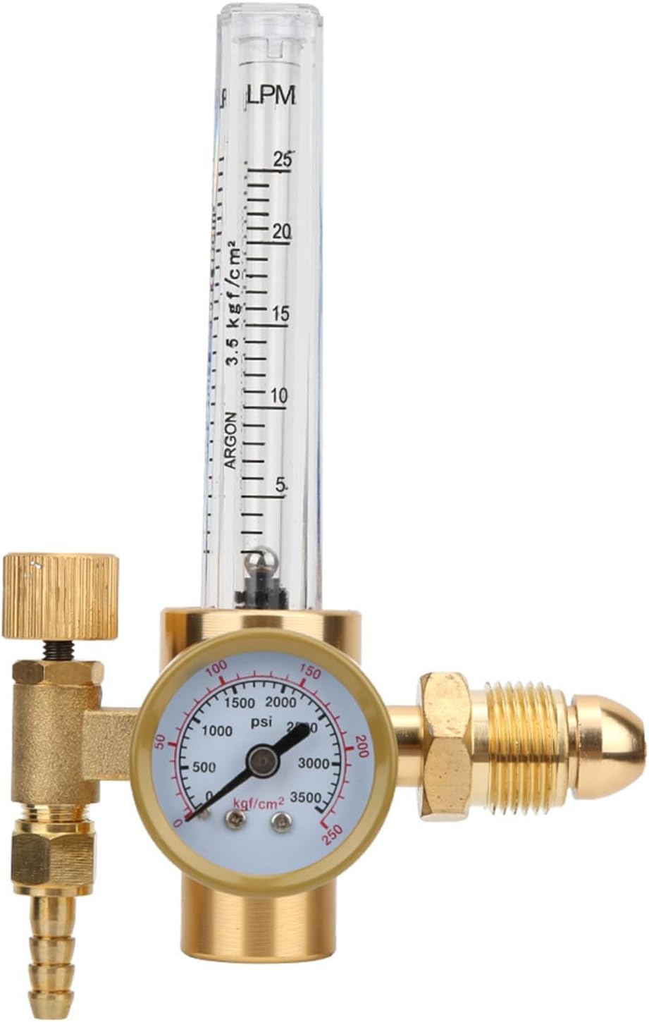 Agatige Argon Flowmeter Regulator, Argon CO2 Mig Tig Flow Meter Gas Regulator Gauge All Brass Argon Pressure Reducer Gas Flowmeter Welding Gas Regulators G5/8 Male Thread CGA580 Connector
