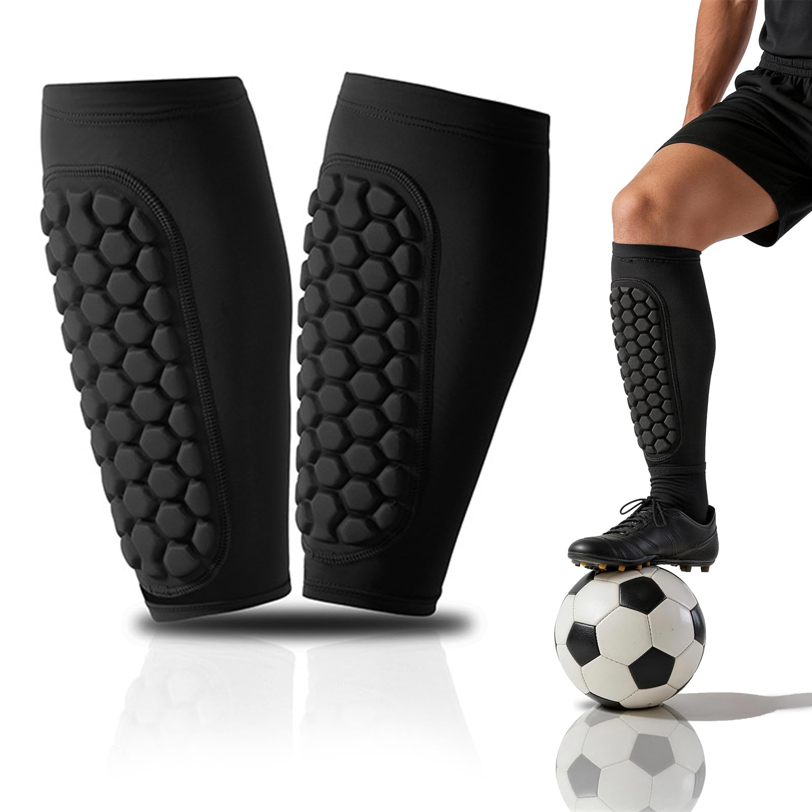 Football Shin Pads Boys, Shin Defenders Guards Sleeves Kids - Superior Impact Absorption, Breathable Lightweight Protective Gear for Football, Rugby & Sports Training Match