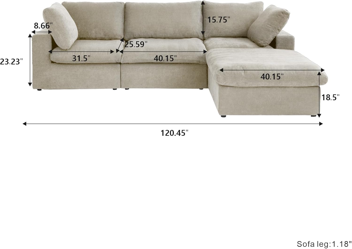 Cloud Modular Sectional Sofa with Storage Ottoman,120.45" L Shaped Couch for Living Room,Down Filled Convertible Couch Deep Seat for Office Apartment,Covers Washable&Replaceable(Khkai)