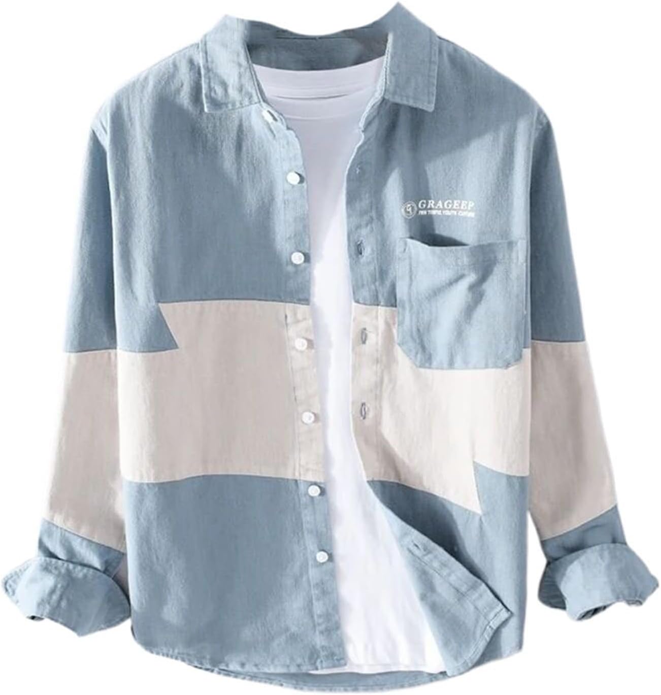 Spring Autumn Long-Sleeved Shirt Men Cotton Patchwork Shirts for Men Top