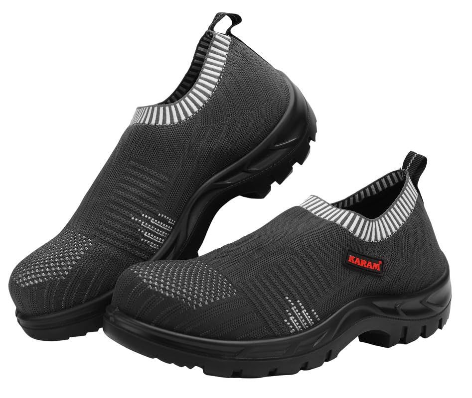 KARAM ISI Marked Flyknit Safety Shoe Slip On | Excellent Grip, Comfort and Slip Resistance | Safety Shoes with Fibre Toe |Grey| FS201FN (FWSAMN) 08