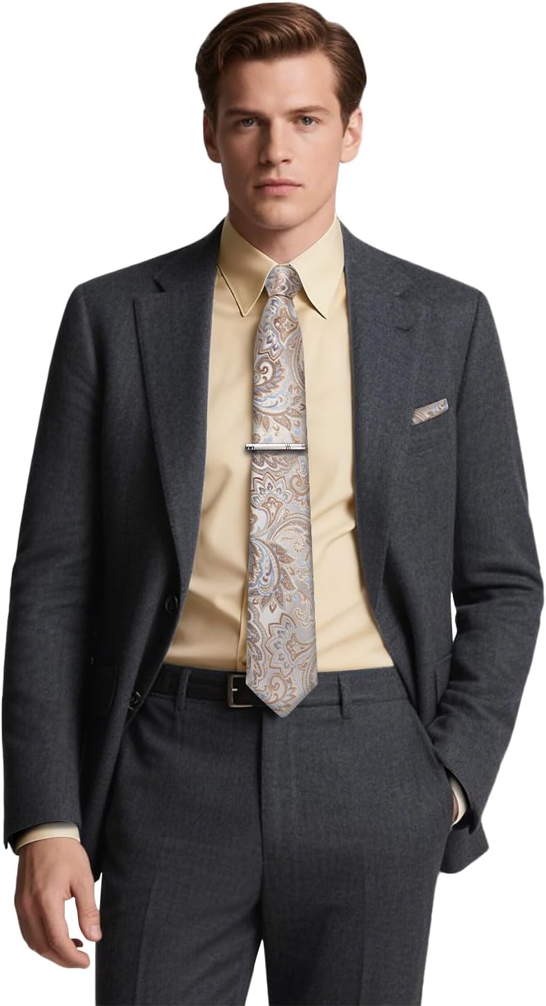 DiBanGu Mens Long Sleeve Dress Shirt and Tie Set Casual Botton Down Shirts for Men Solid Business Shirt with Matching Tie - Image 3