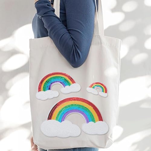 Miniatura 6 de 6 parches de tela de lentejuelas arcoíris para coser con 3 tamaños, accesorios de ropa para planchar y coser, accesorios para ropa, jeans,