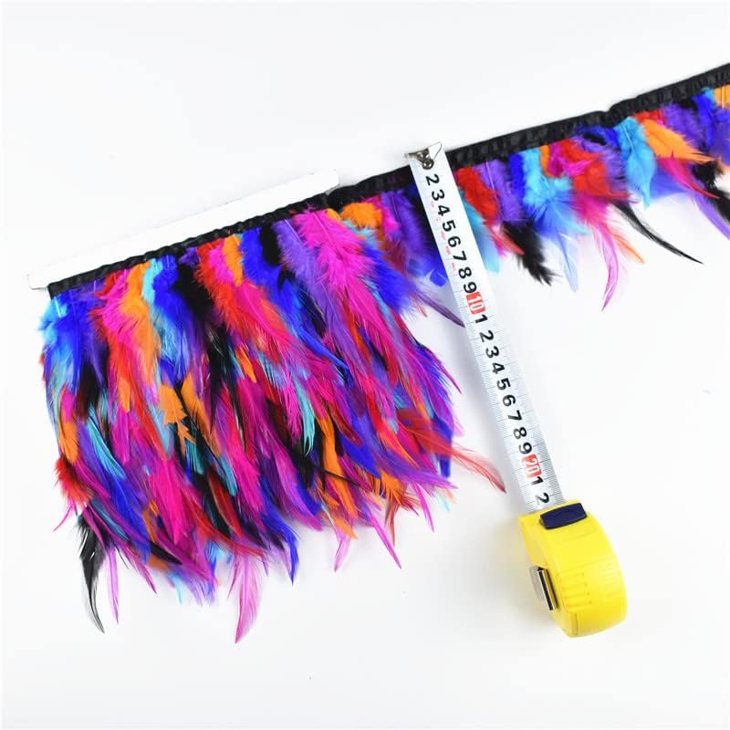 Zamihalaa - 10-15CM Chicken Cock Feathers Trims Fringe Multicolour Pheasant Feather for Crafts Ribbon Clothing Wedding Decoration - 10 Meter