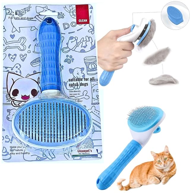 Cat grooming brush for shedding¨C self grooming brush Cats & Dogs ¨C All skin friendly with soft rubber also on handle, short hair grooming brushes-w5IdKtBg