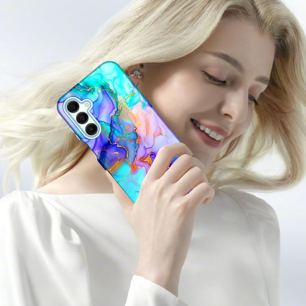 Hekodonk for Galaxy A16 5G Case,Heavy Duty Full Body Shockproof Protection 3 in 1 Hybrid Hard PC Soft Rubber Rugged Drop Protective Slim Women Phone Case for Galaxy A16,Blue Marble - Image 7