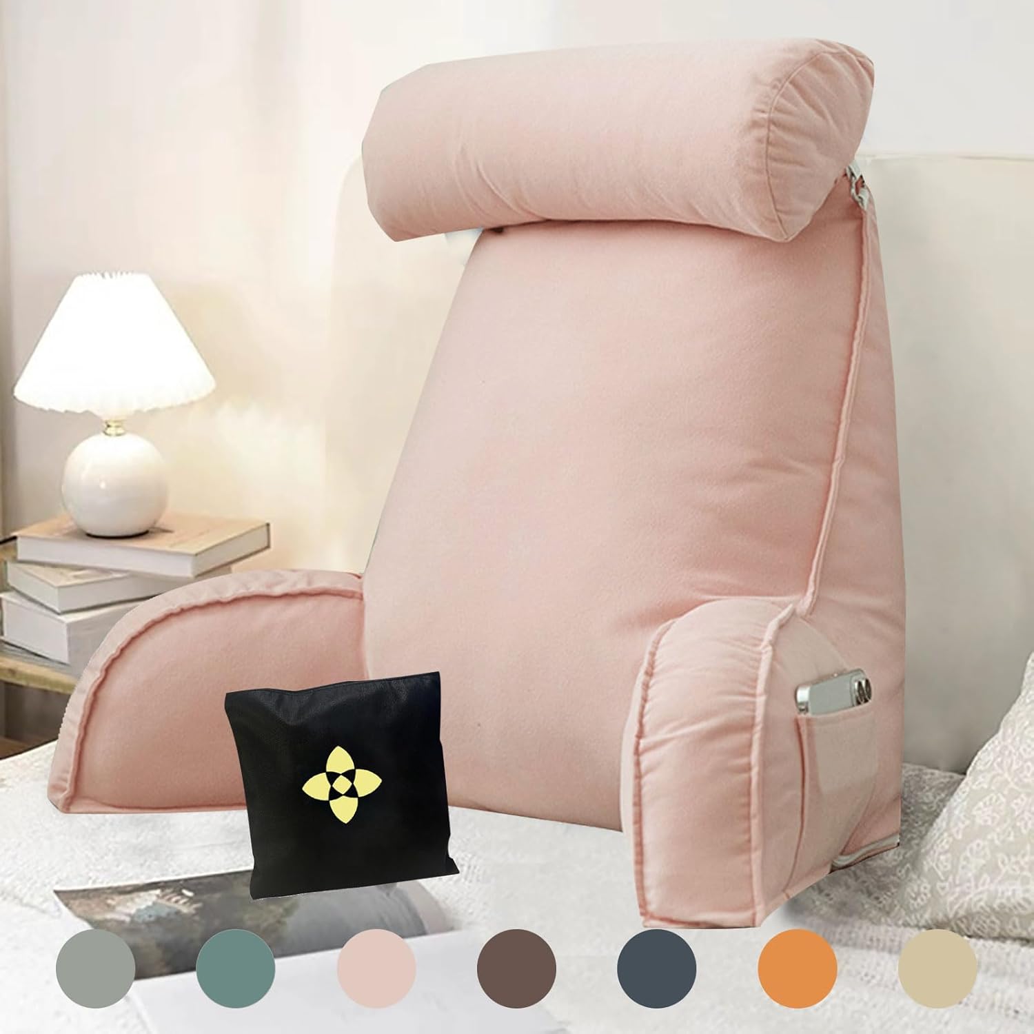 Back Support Cushion for Adults, Reading Pillow for Bed, Soft Reading Cushion for Bed Back Support with Support Arm Detachable Backrest Pillow Washable Support Rest Pillow for Reading 75cm×40cm×58cm