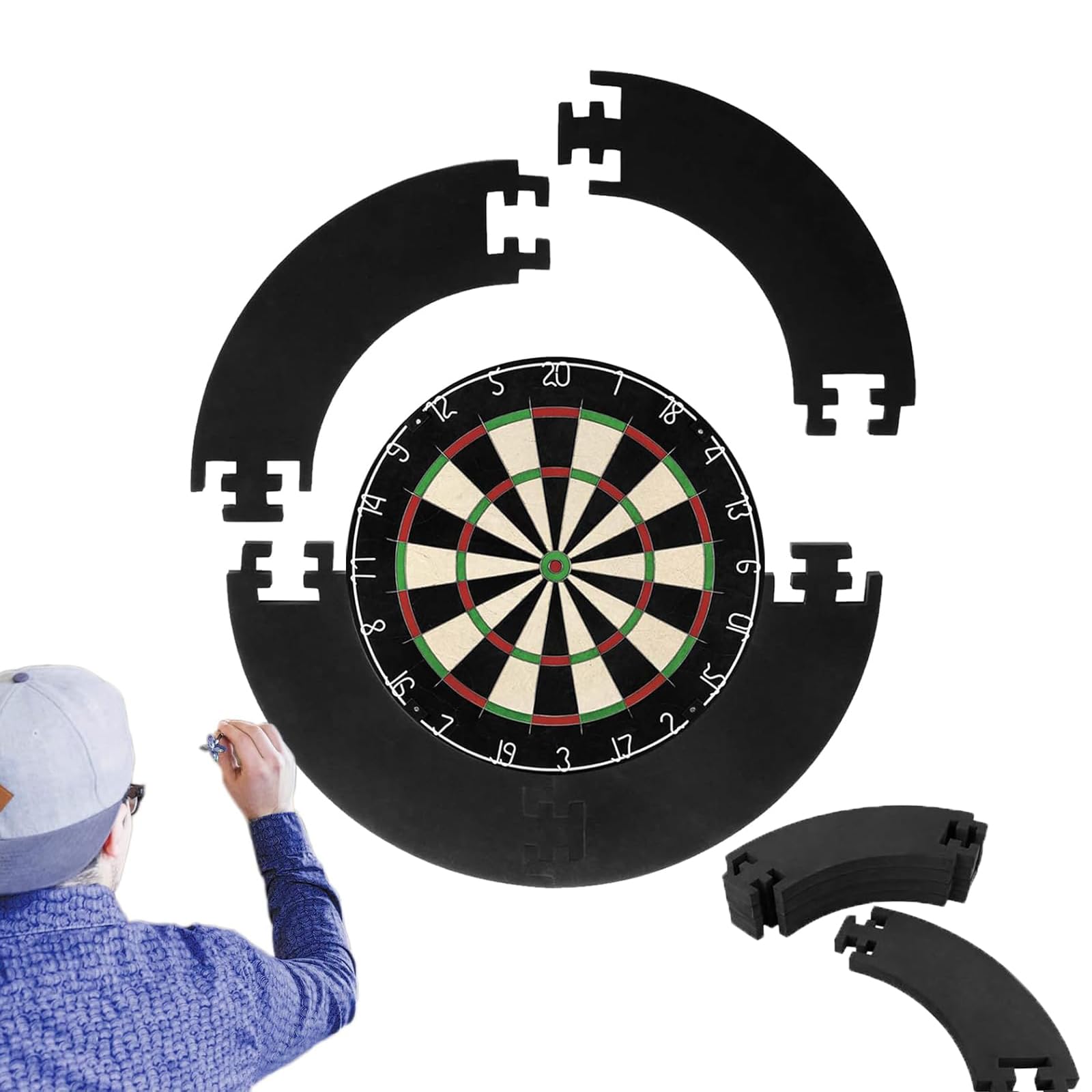 Dart Catchring Surround, Surround Catchring Dart Backboard, 4 Pezzi Surround Dartboard, per la Protezione della Parete Protezione Tabellone, Facile da Imballare e Portare con voi (Nero)