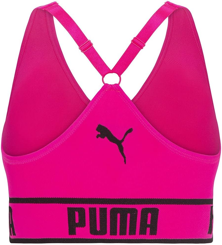 PUMA Women's Seamless Sports Bra, Pink/Black, Large