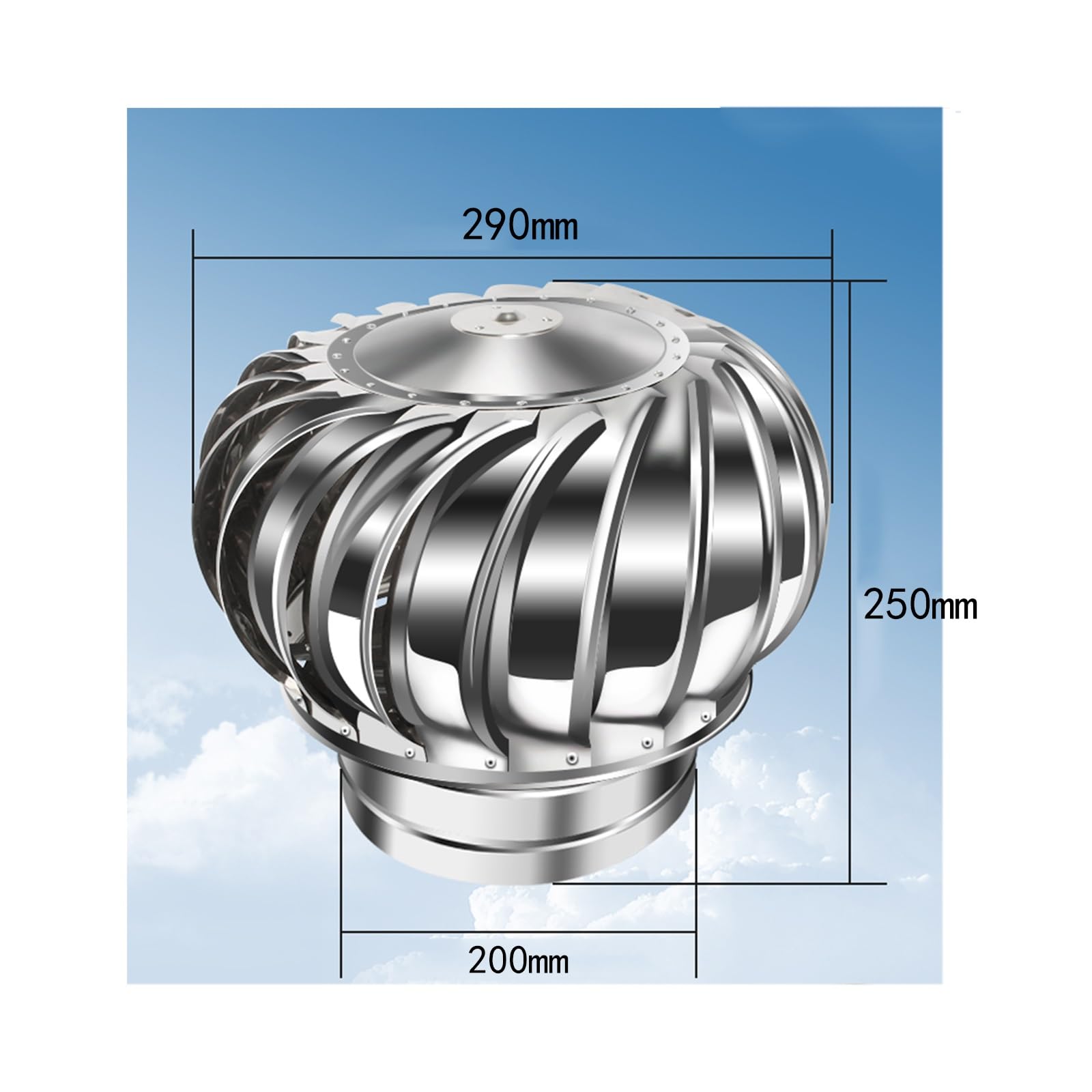 Stal nierdzewna 304 bezsilna wentylacja wyciągowa kula wentylator dachowy kula chłodząca rura pcv przez przeciwdeszczowa nasadka wydechowa 110mm,160mm,200mm1 sztuka(200mm)
