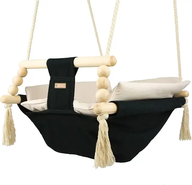 Baby Hammock Rocker Swing with Quilt - Natural Wood & Cotton Design