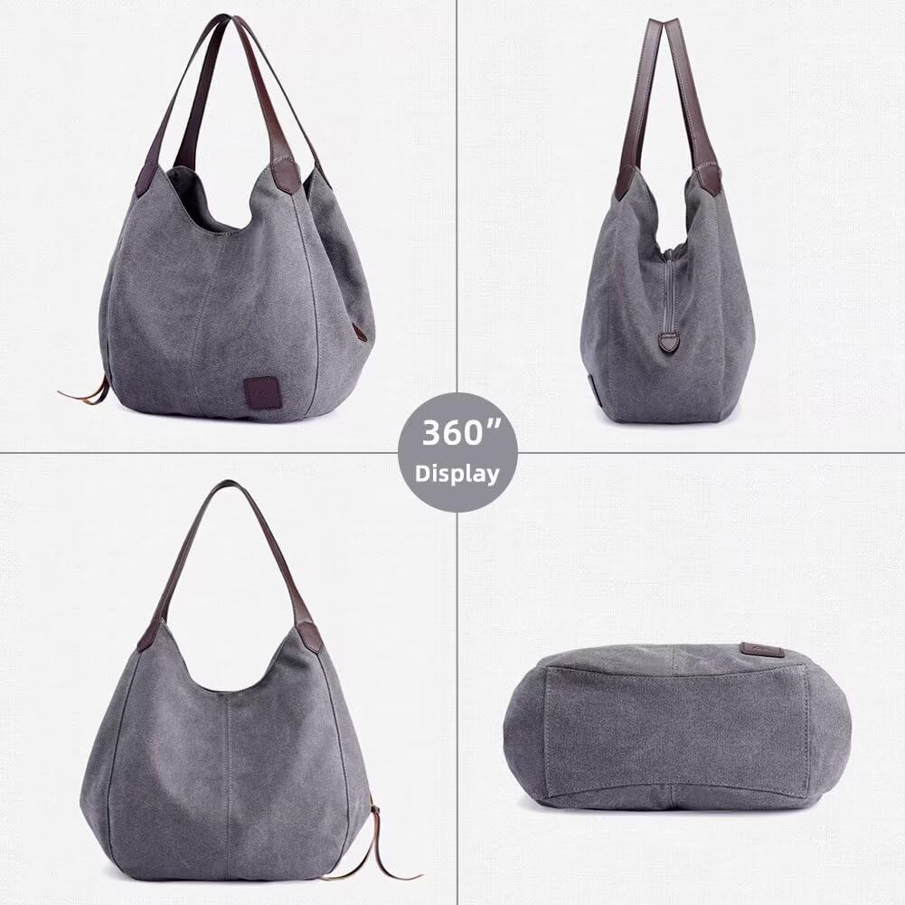 Handbag for Women Canvas Work Tote Bag Ladies Cloth Purse Casual Everyday Shoulder Bag Multi-Pocket Top Handle Handbag - Image 3