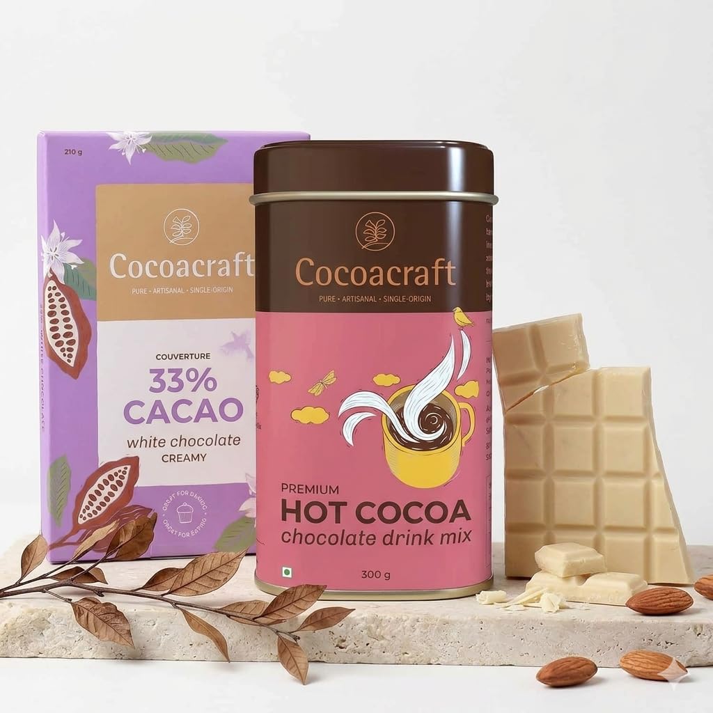 Cocoacraft Sweet Indulgence Combo | Premium Hot Cocoa Chocolate Drink Mix (300g) & 33% Cacao Creamy White Chocolate Couverture Bar (210g) | Artisanal & Single Origin - 510g Total-image-33