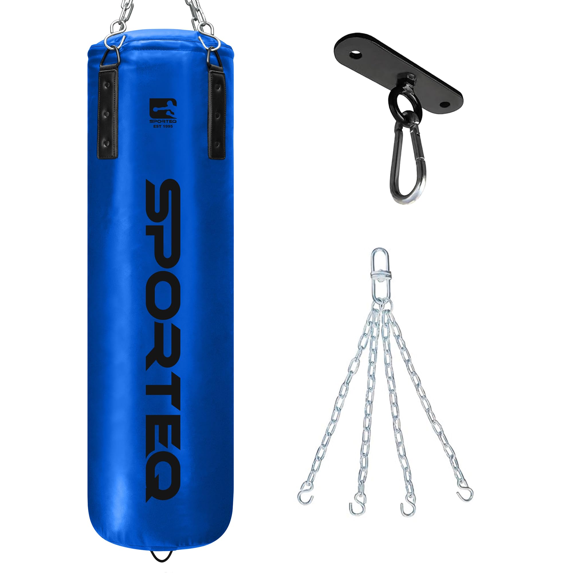 Sporteq Dyno Heavy Filled Punch Bag 3FT, 4FT & 5FT for All Ages & Genders | Punching Martial Arts Kickboxing Muay Thai Karate Boxing | Home & Commercial Gym Use (Blue, 5FT)