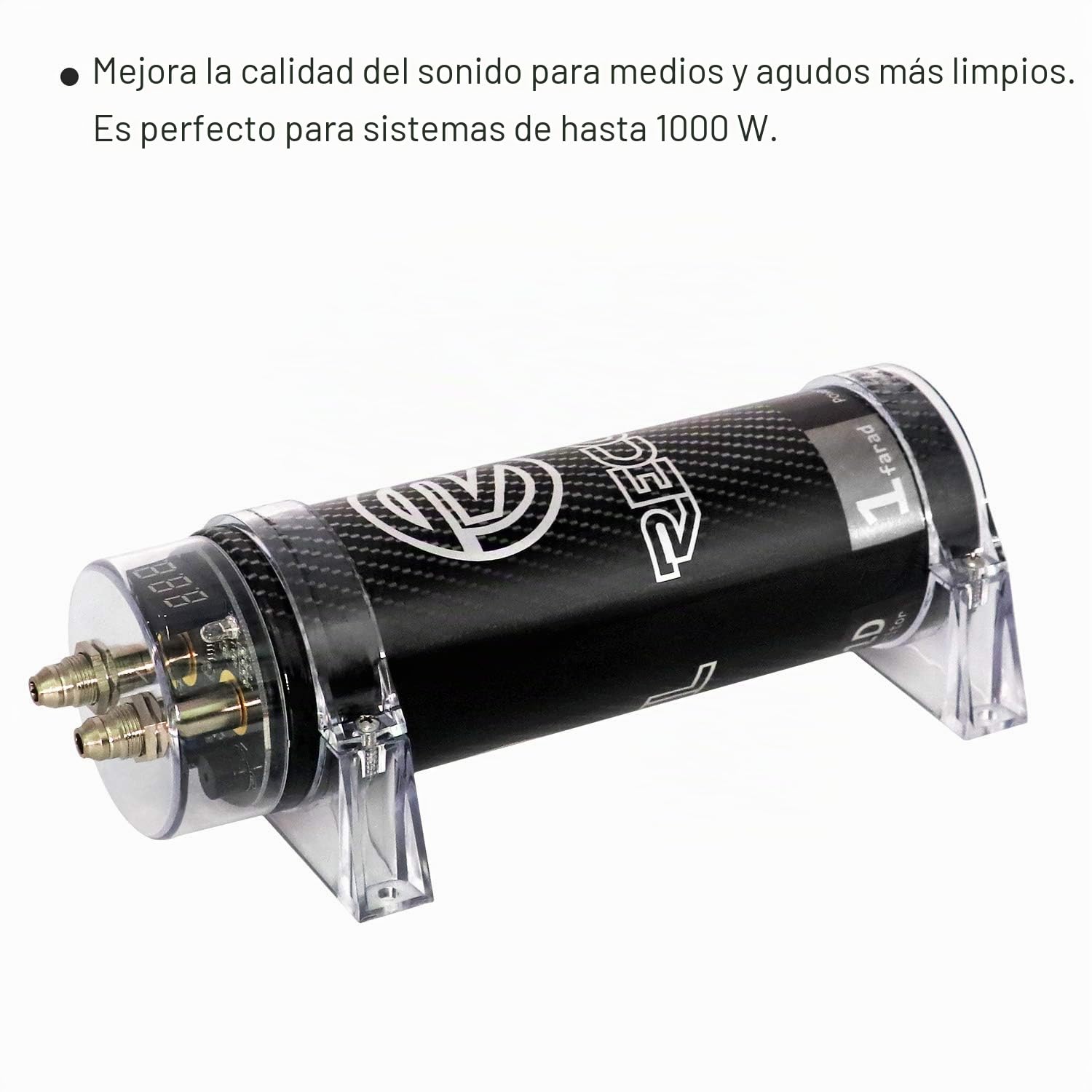 RECOIL R1D Condensador de 1.0 Faradio para Amplificador de Coche – Voltímetro Digital Azul, Almacenamiento de Energía para Sistemas de hasta 1000W