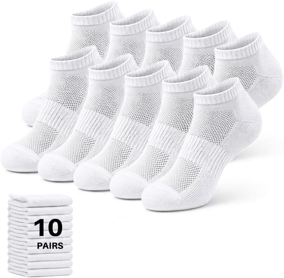 Men's No-Show Athletic Running Socks – Low Cut Cotton Ankle Sports Socks with Cushioned Sole, Anti-Blister Heel Tab