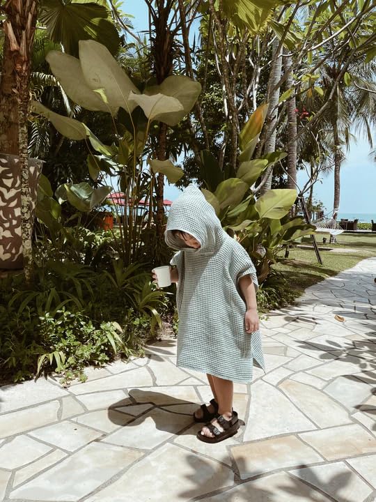 Kids Swim Cover up Girls Boys Waffle Towel Poncho Swimsuit Coverups for Beach, Pool, Bath (Blue,2-3T)