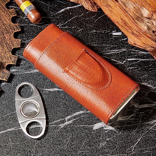Cigar Case Travel Humidor Kit,The Leather Cigar Accessories with Cutter & Case Cedar-Lined for Optimal Freshness- Men's Present Set for Home and Office - Image 6