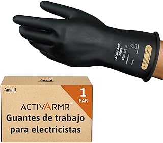 Ansell ActivArmr Guantes Aislantes Dieléctricos, Protección Eléctrica Class 00 (Tensión 500V), Trabajos con Electricidad, Látex de Caucho Natural, 28cm, Negro, Talla M (1 Par)