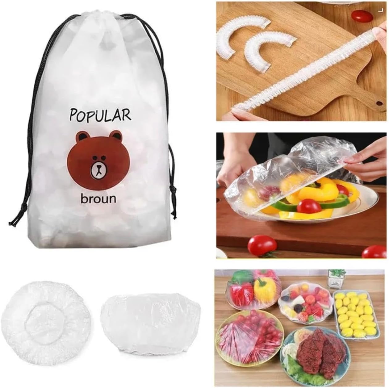 MAMLAKA 100 Pcs Reusable Elastic Food Storage Covers with Bag Fresh Keeping Bags with Stretch Adjustable Bowl Lids Universal Kitchen Wrap Seal Bags for Cover Food Vegetables Fridge Storage