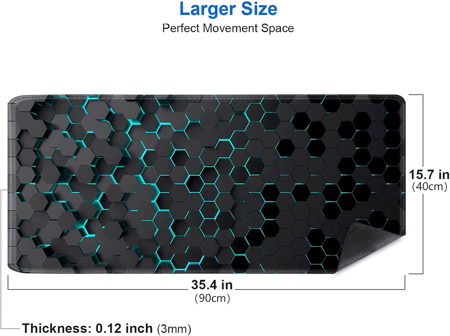 IMAYONDIA Black Blue Honeycomb Modern Gaming Large Mouse Pad XL(35.4x15.7 in), Geometric Shapes Cool Extra Large Mousepad, Computer Pad, Non Slip Rubber Desk Pad Mat image 2