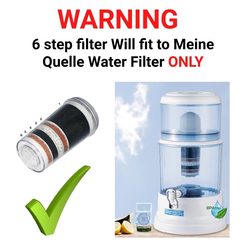 Natures Spring Ersatz-Wasserfilterkartuschen für das Mene Quelle Wasserfiltersystem - Keramikvorfilter - 6-Stufen Filterkartusche - Mineralisierungsstufe mit Maifansteinen (6-Stufen Filterkartusche)