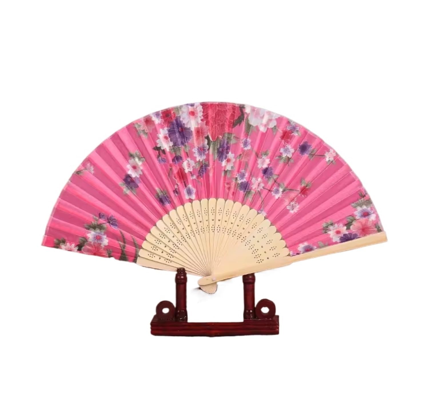 Składany ręczny wentylator w stylu vintage, chiński wzór kwiatowy, idealny do tańca, na imprezę, ślub, eleganckie akcesorium dekoracyjne, przenośny i lekki, 38 cm x 21 cm