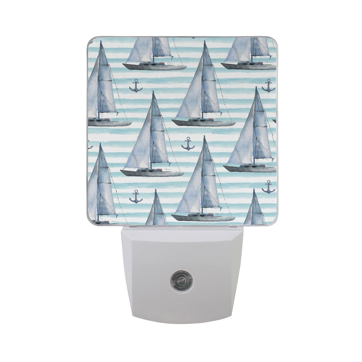 Naanle Set of 2 Nautical Theme Sailboat and Anchor On Blue Ocean Waves Sea Life Boat Summer Design Auto Sensor LED Dusk to Dawn Night Light Plug in Indoor for Adults